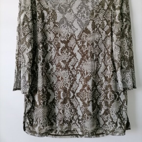 INC International Concept Womens Olive Round Neck Snake Print Blouse Size L - Picture 3 of 6